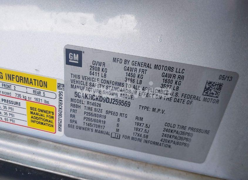 Photo 9 of 2013 Buick Enclave LEATHER (VIN 5GAKRCKD9DJ259569)