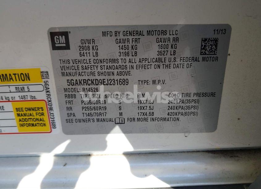 Photo 9 of 2014 Buick Enclave PREMIUM (VIN 5GAKRCKD9EJ231689)