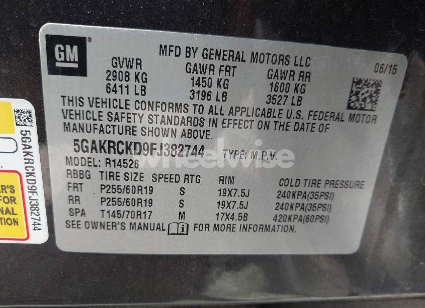 Photo 9 of 2015 Buick Enclave PREMIUM (VIN 5GAKRCKD9FJ382744)