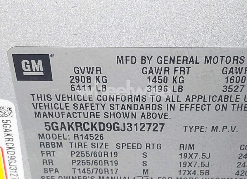 Photo 9 of 2016 Buick Enclave PREMIUM (VIN 5GAKRCKD9GJ312727)