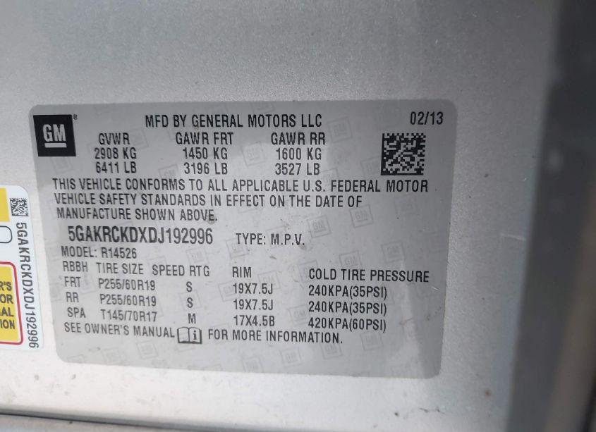 Photo 9 of 2013 Buick Enclave LEATHER (VIN 5GAKRCKDXDJ192996)