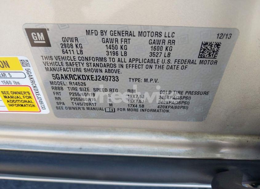 Photo 9 of 2014 Buick Enclave PREMIUM (VIN 5GAKRCKDXEJ249733)