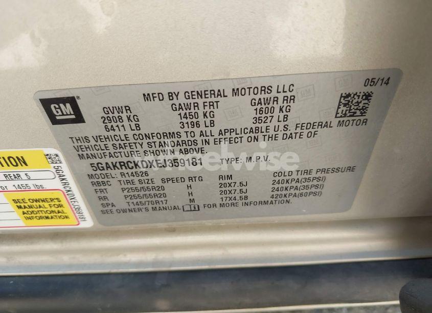 Photo 9 of 2014 Buick Enclave PREMIUM (VIN 5GAKRCKDXEJ359181)