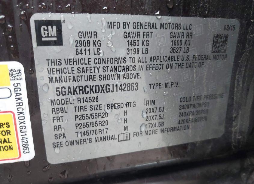 Photo 9 of 2016 Buick Enclave PREMIUM (VIN 5GAKRCKDXGJ142863)