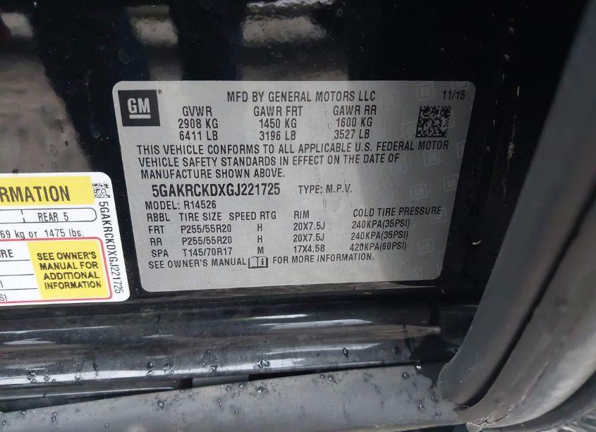 Photo 9 of 2016 Buick Enclave PREMIUM (VIN 5GAKRCKDXGJ221725)