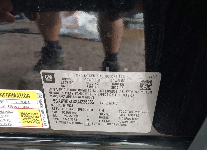 Photo 9 of 2016 Buick Enclave PREMIUM (VIN 5GAKRCKDXGJ226066)