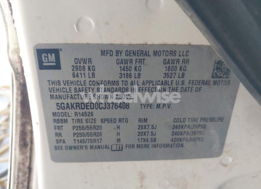 Photo 9 of 2012 Buick Enclave PREMIUM (VIN 5GAKRDED0CJ376408)