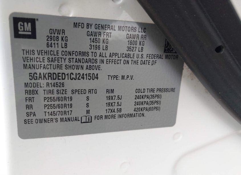 Photo 9 of 2012 Buick Enclave PREMIUM (VIN 5GAKRDED1CJ241504)