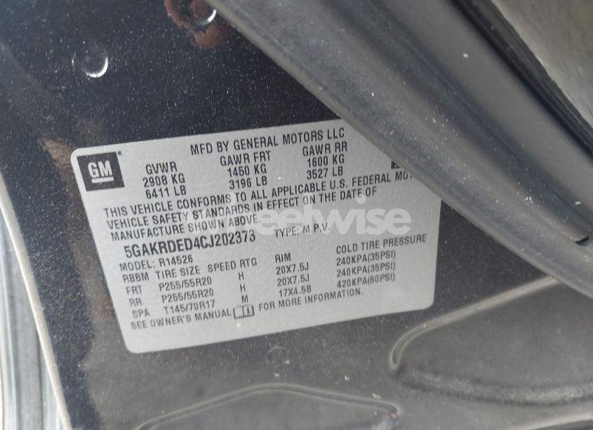 Photo 9 of 2012 Buick Enclave PREMIUM (VIN 5GAKRDED4CJ202373)