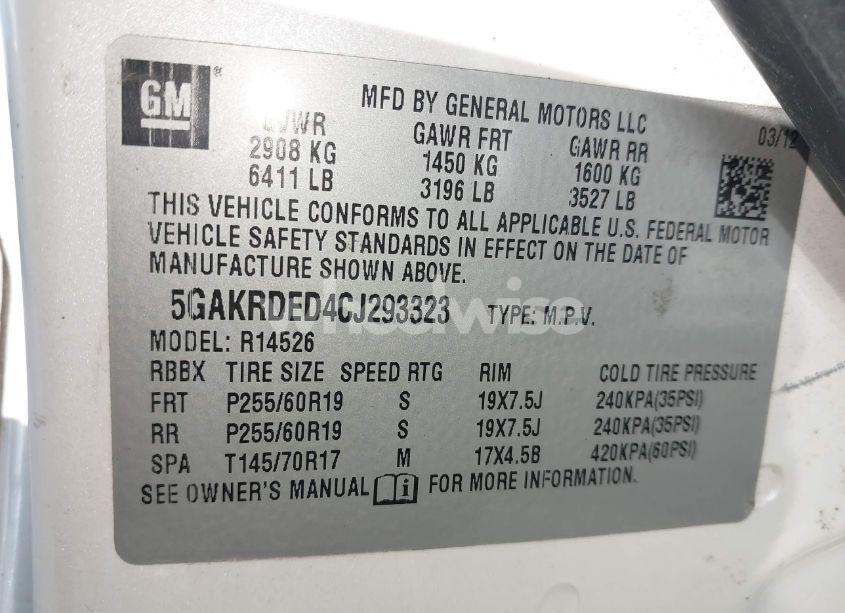 Photo 9 of 2012 Buick Enclave PREMIUM (VIN 5GAKRDED4CJ293323)