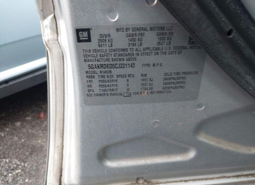 Photo 9 of 2012 Buick Enclave PREMIUM (VIN 5GAKRDED5CJ221143)