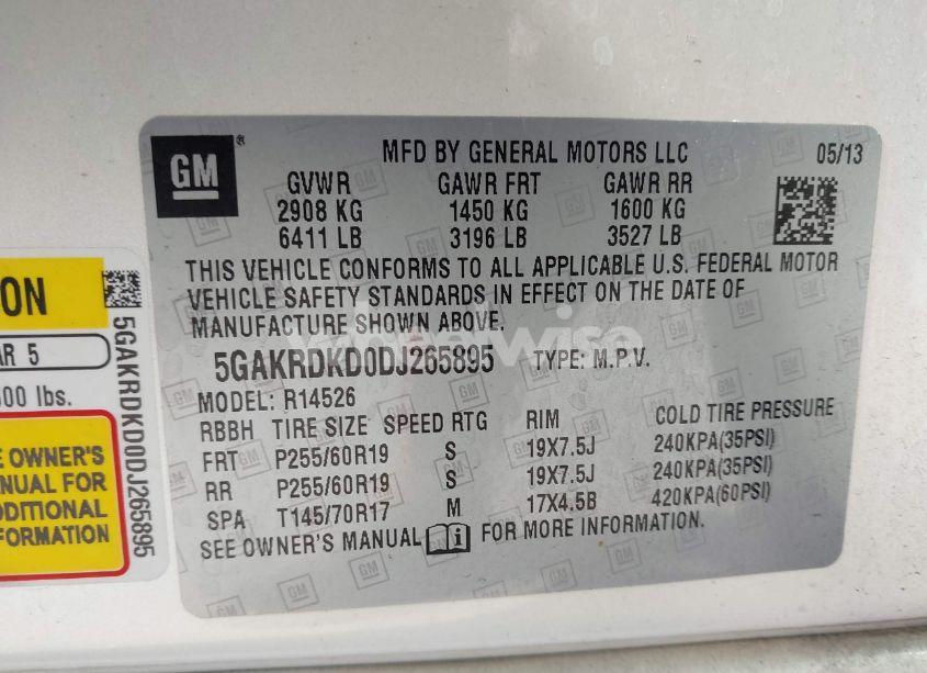 Photo 9 of 2013 Buick Enclave PREMIUM (VIN 5GAKRDKD0DJ265895)