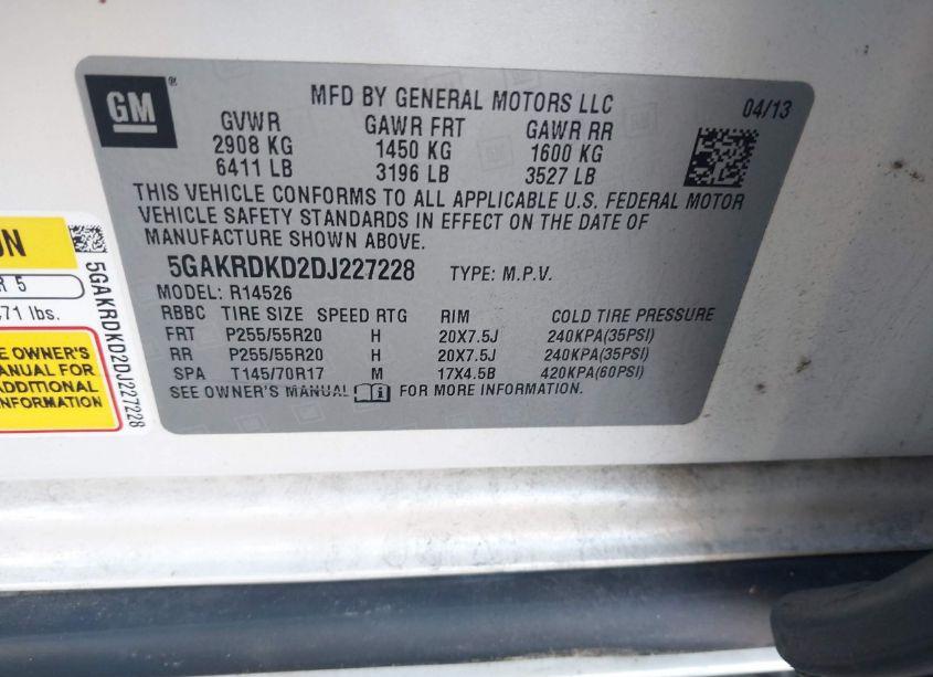 Photo 9 of 2013 Buick Enclave PREMIUM (VIN 5GAKRDKD2DJ227228)