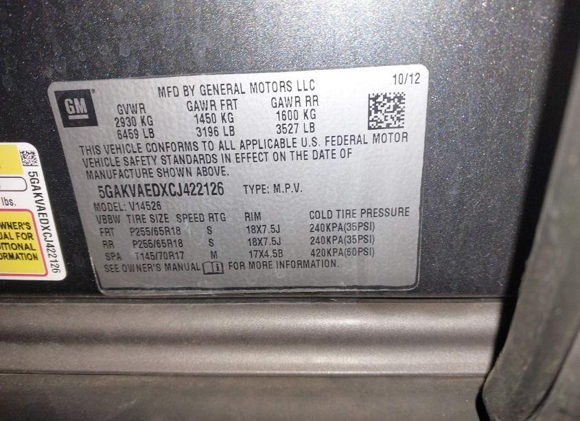 Photo 9 of 2012 Buick Enclave (VIN 5GAKVAEDXCJ422126)