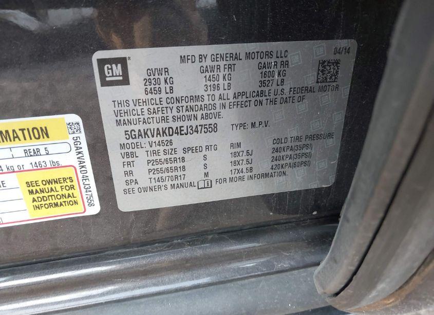 Photo 9 of 2014 Buick Enclave CONVENIENCE (VIN 5GAKVAKD4EJ347558)