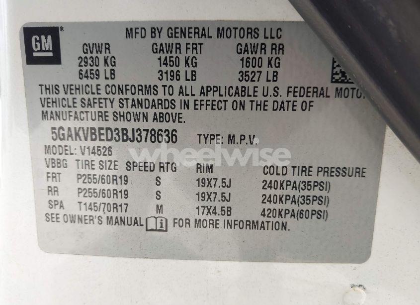 Photo 9 of 2011 Buick Enclave 1XL (VIN 5GAKVBED3BJ378636)