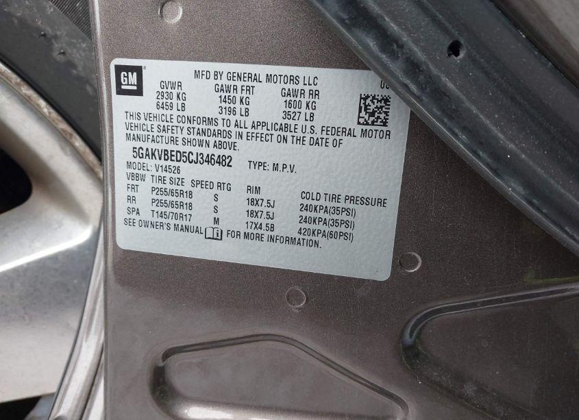 Photo 9 of 2012 Buick Enclave CONVENIENCE (VIN 5GAKVBED5CJ346482)