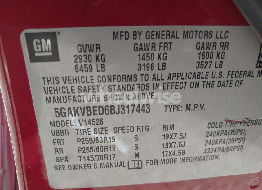 Photo 9 of 2011 Buick Enclave 1XL (VIN 5GAKVBED6BJ317443)