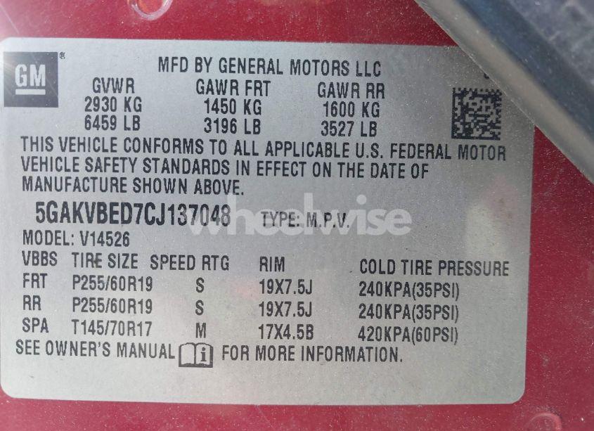 Photo 9 of 2012 Buick Enclave CONVENIENCE (VIN 5GAKVBED7CJ137048)