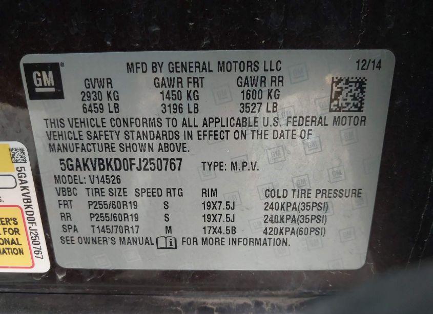 Photo 9 of 2015 Buick Enclave LEATHER (VIN 5GAKVBKD0FJ250767)