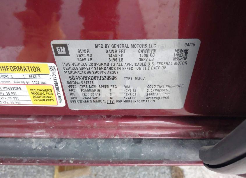 Photo 9 of 2015 Buick Enclave (VIN 5GAKVBKD0FJ339996)