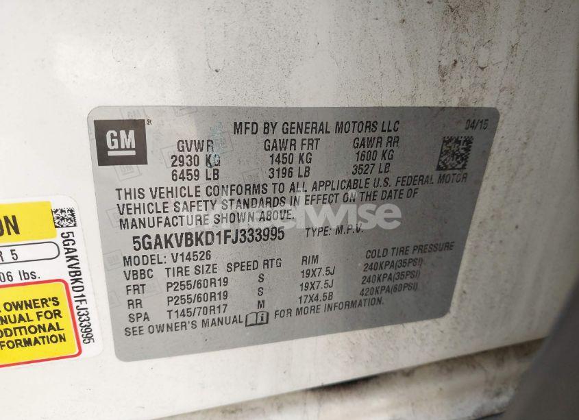 Photo 9 of 2015 Buick Enclave LEATHER (VIN 5GAKVBKD1FJ333995)