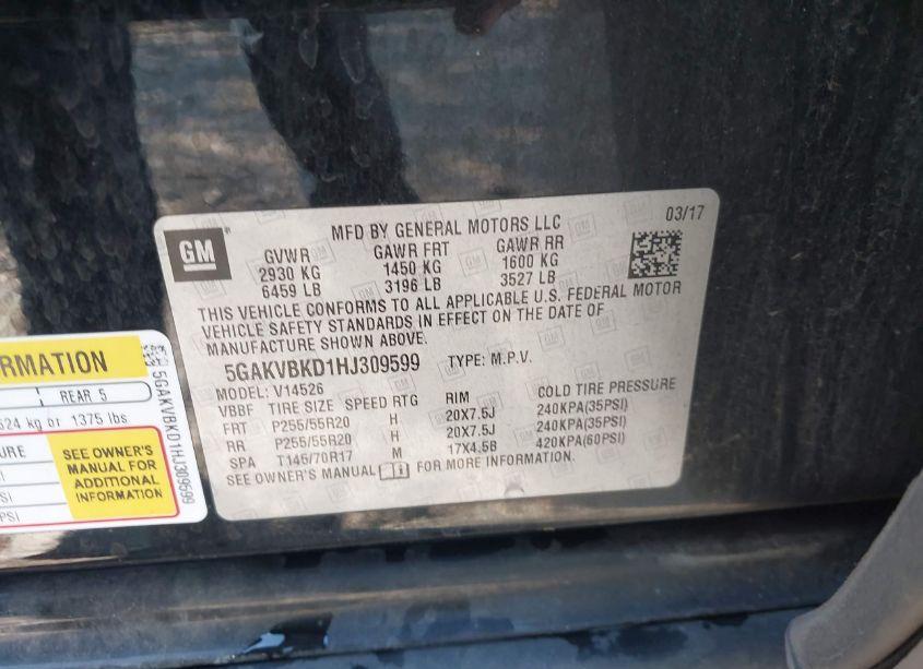 Photo 9 of 2017 Buick Enclave LEATHER (VIN 5GAKVBKD1HJ309599)