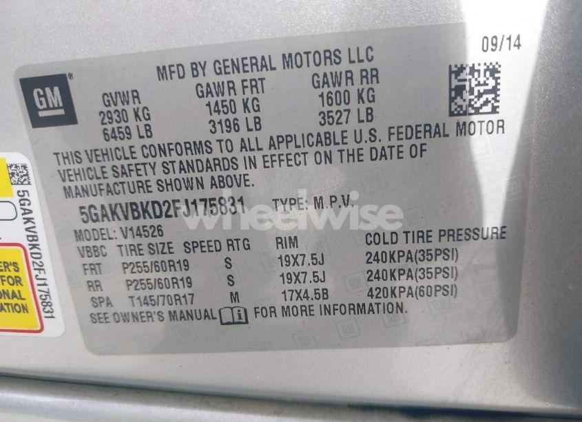 Photo 9 of 2015 Buick Enclave LEATHER (VIN 5GAKVBKD2FJ175831)