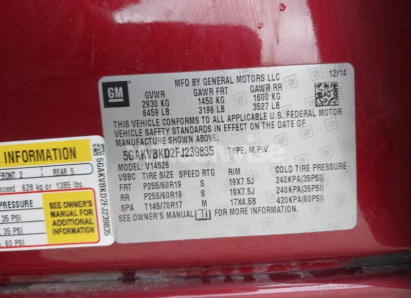 Photo 9 of 2015 Buick Enclave LEATHER (VIN 5GAKVBKD2FJ239835)