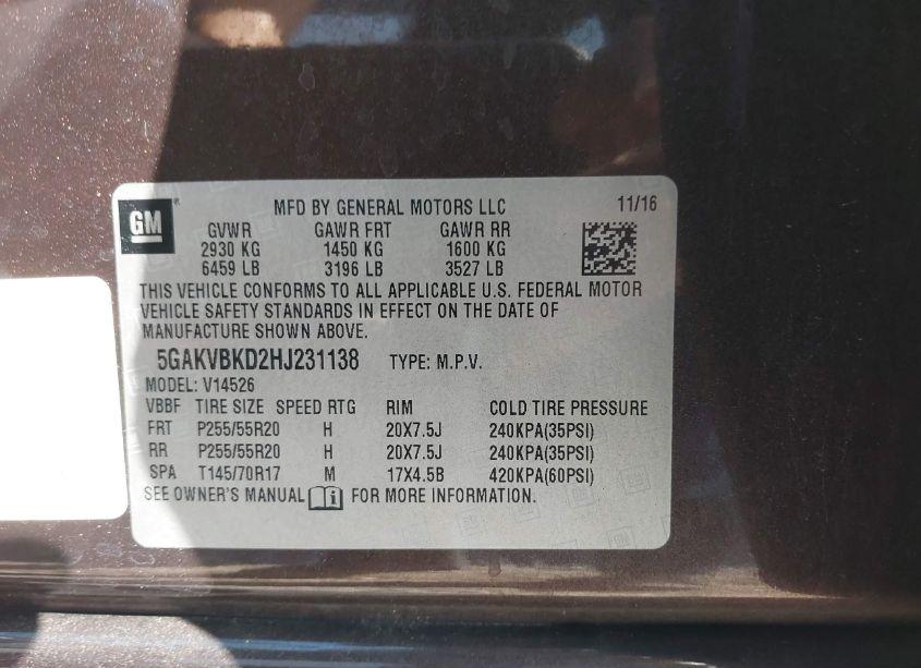 Photo 9 of 2017 Buick Enclave LEATHER (VIN 5GAKVBKD2HJ231138)