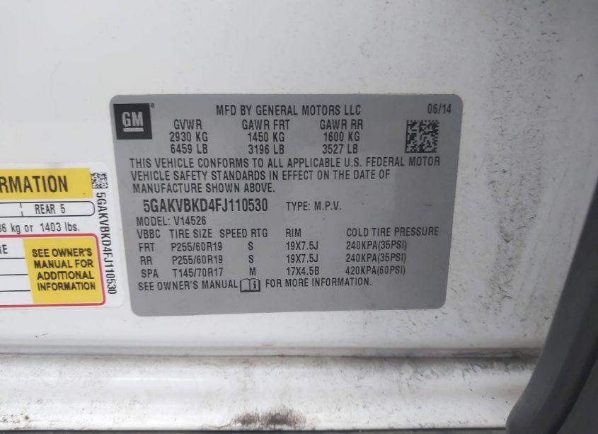 Photo 9 of 2015 Buick Enclave LEATHER (VIN 5GAKVBKD4FJ110530)