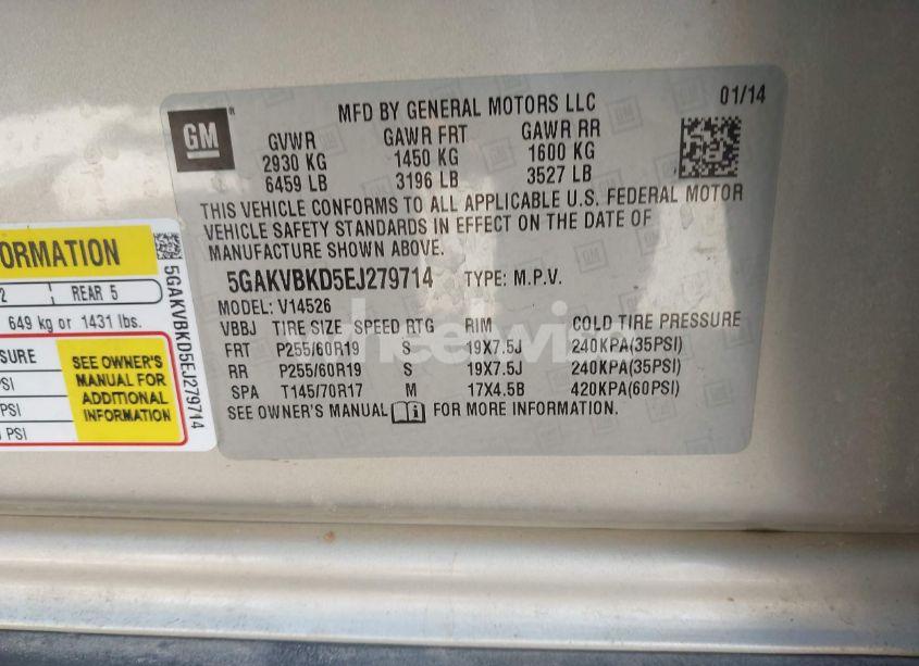 Photo 9 of 2014 Buick Enclave LEATHER (VIN 5GAKVBKD5EJ279714)