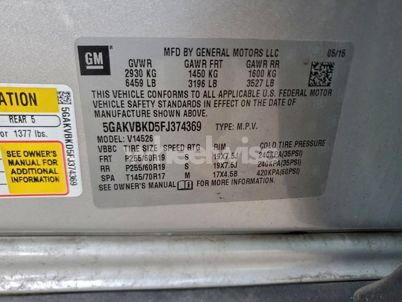 Photo 14 of 2015 BUICK ENCLAVE (VIN 5GAKVBKD5FJ374369)