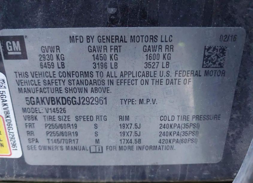 Photo 9 of 2016 Buick Enclave LEATHER (VIN 5GAKVBKD6GJ292961)