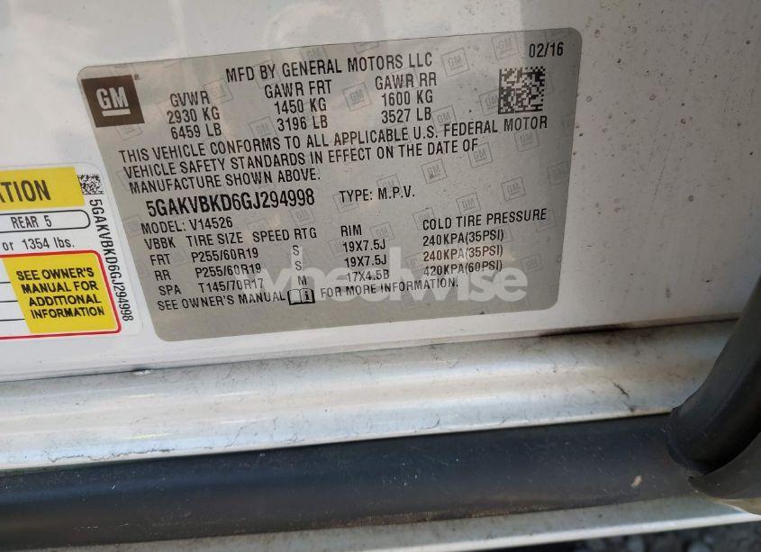 Photo 9 of 2016 Buick Enclave LEATHER (VIN 5GAKVBKD6GJ294998)