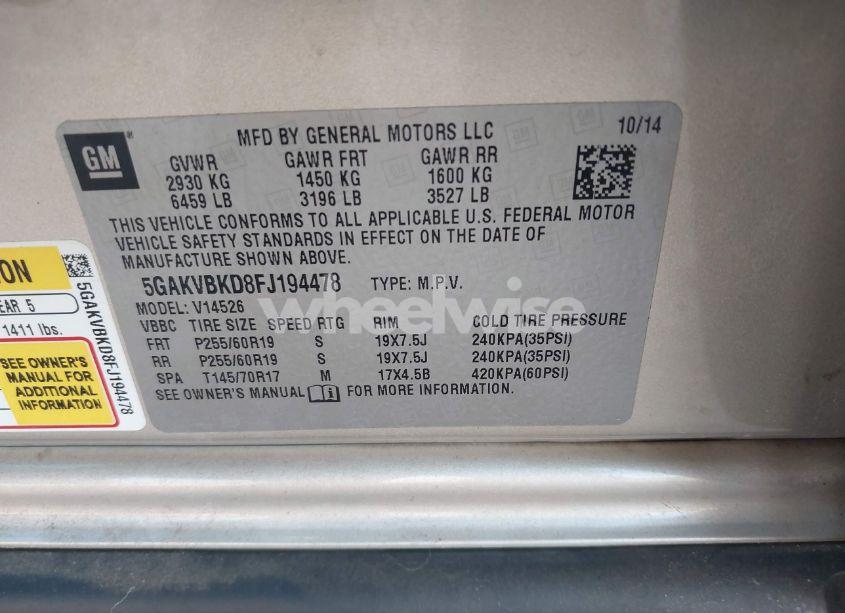 Photo 9 of 2015 Buick Enclave LEATHER (VIN 5GAKVBKD8FJ194478)