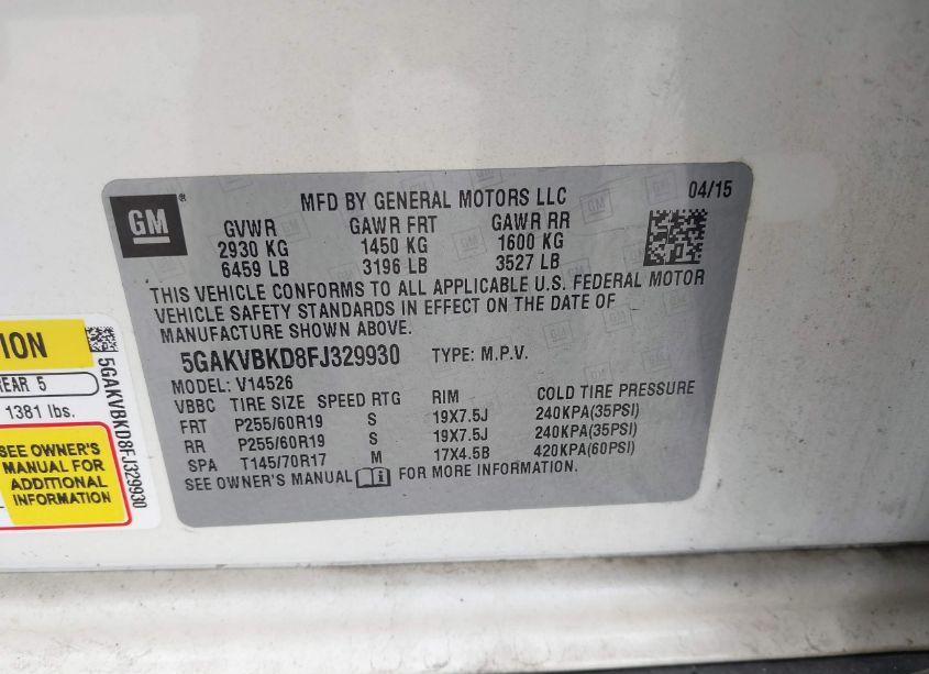 Photo 9 of 2015 Buick Enclave LEATHER (VIN 5GAKVBKD8FJ329930)