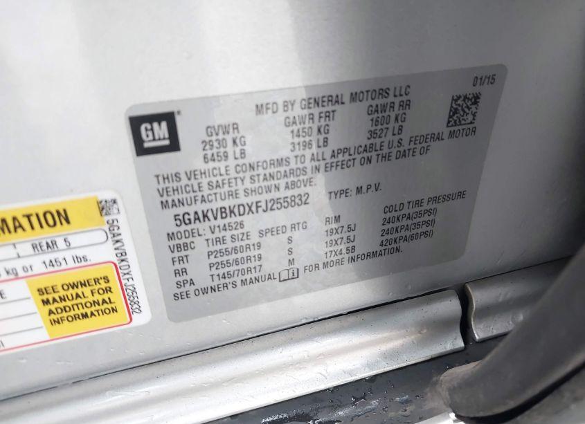 Photo 9 of 2015 Buick Enclave LEATHER (VIN 5GAKVBKDXFJ255832)