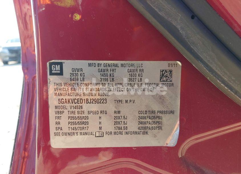 Photo 9 of 2011 Buick Enclave 2XL (VIN 5GAKVCED1BJ290223)