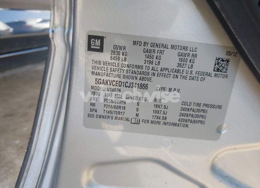 Photo 9 of 2012 Buick Enclave LEATHER (VIN 5GAKVCED1CJ341866)