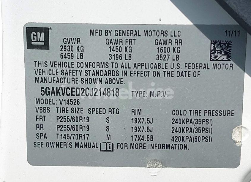 Photo 9 of 2012 Buick Enclave LEATHER (VIN 5GAKVCED2CJ214818)