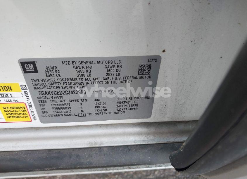 Photo 9 of 2012 Buick Enclave LEATHER (VIN 5GAKVCED2CJ422990)