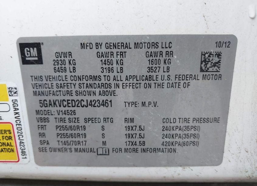 Photo 9 of 2012 Buick Enclave LEATHER (VIN 5GAKVCED2CJ423461)