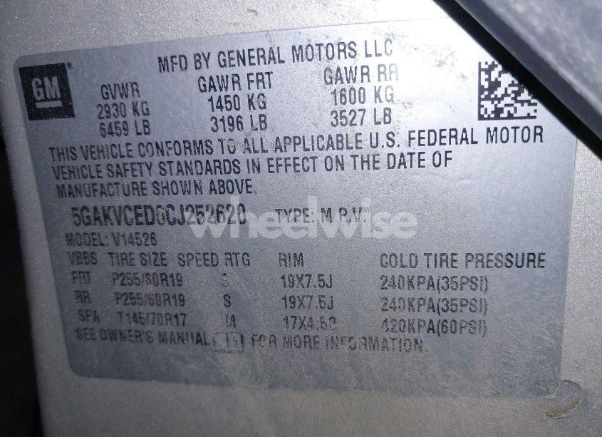 Photo 9 of 2012 Buick Enclave LEATHER (VIN 5GAKVCED6CJ252620)