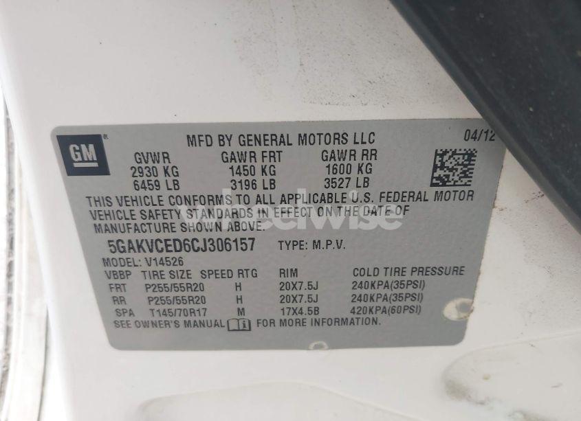 Photo 9 of 2012 Buick Enclave LEATHER (VIN 5GAKVCED6CJ306157)