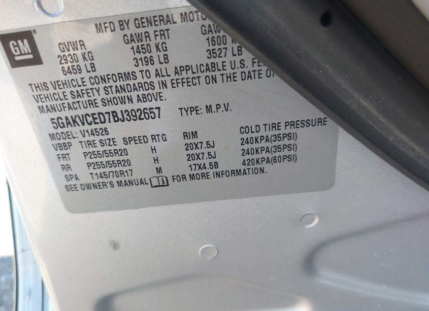 Photo 9 of 2011 Buick Enclave 2XL (VIN 5GAKVCED7BJ392657)