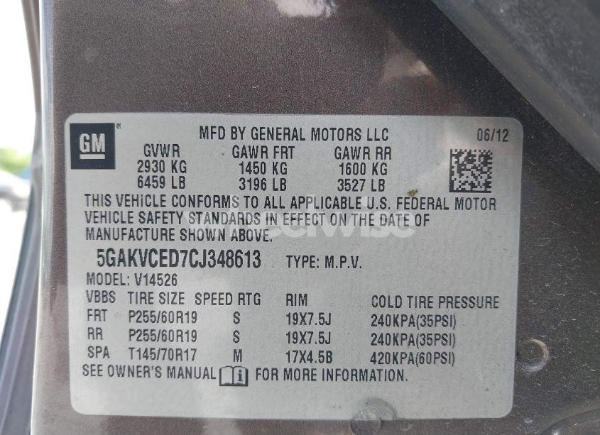 Photo 9 of 2012 Buick Enclave LEATHER (VIN 5GAKVCED7CJ348613)