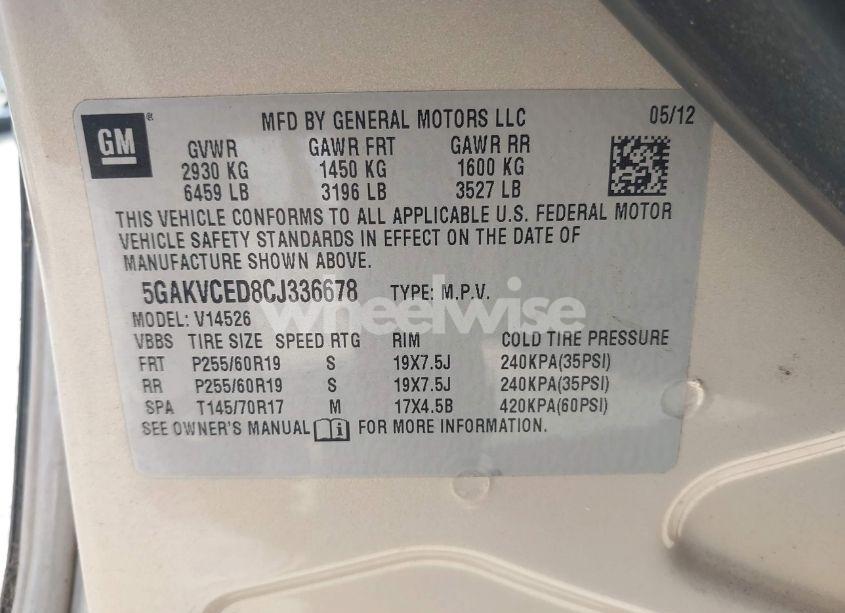 Photo 9 of 2012 Buick Enclave LEATHER (VIN 5GAKVCED8CJ336678)