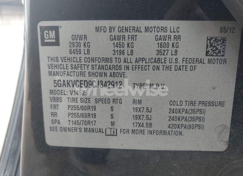 Photo 9 of 2012 Buick Enclave LEATHER (VIN 5GAKVCED9CJ342912)