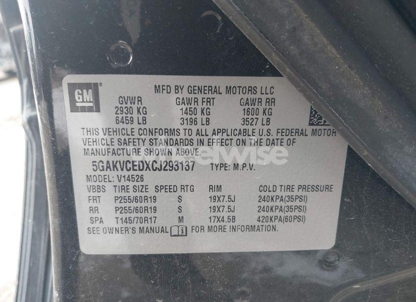 Photo 9 of 2012 Buick Enclave LEATHER (VIN 5GAKVCEDXCJ293137)